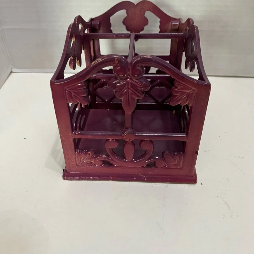 Heavy Vintage purple Wrought Iron Letter / Utensil Holder